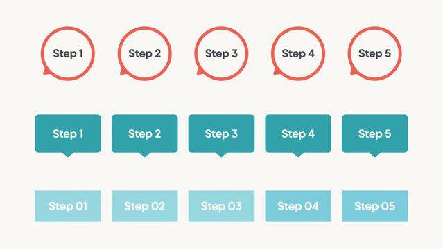 Numbered step sequence with circular and rectangular shapes in a flat vector illustration steps process stages phases workflow progress