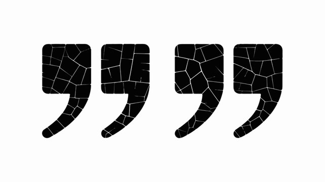 Black quotation mark silhouettes with fractured mosaic like patterns on a white background marks speech quote symbols inverted commas double