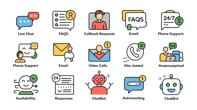 Collection Of Customer Service Flat Icons Representing Live Chat Faqs Callback Requests And Support Options design vector graphics communication