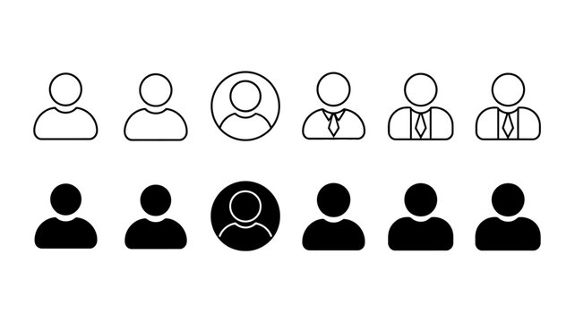 User profile icons a set of ten flat line drawings on a white background icon person avatar human figure