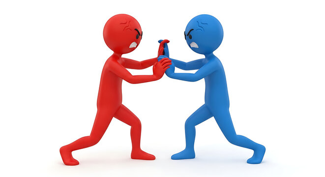 Two cartoon characters pushing each other