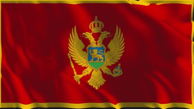 The flag of Montenegro waving slowly in the foreground