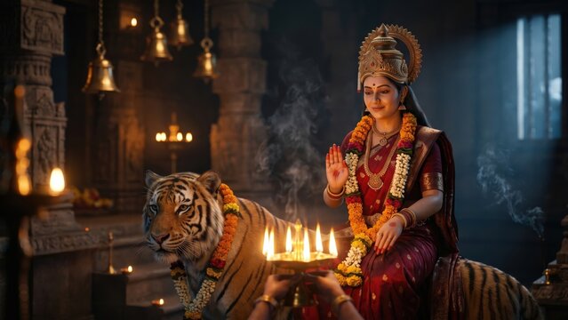 Amba Maa Aarti Ceremony &ndash; Temple Blessing Scene