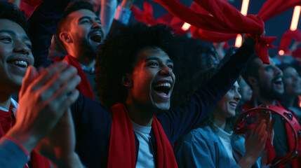 Obraz premium Crowd cheering beneath dramatic blue lighting