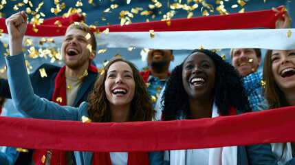 Fototapeta premium Fans holding a red banner