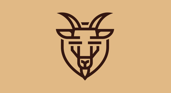 Minimalist geometric goat head logo design in line art style