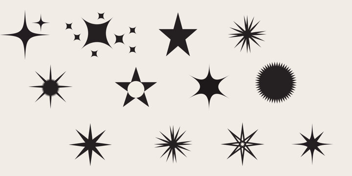 Retro futuristic sparkle icons collection. Set of star shapes. Abstract cool shine effect sign vector design. eps 10