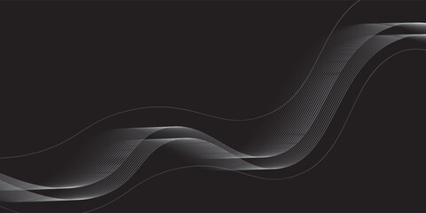 Fototapeta premium Dynamic monochrome abstract wave lines on black background with elegant curves.