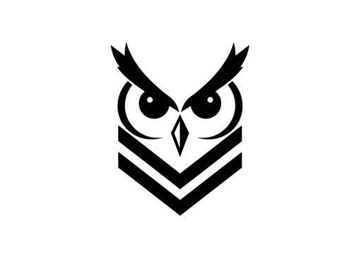 Minimalist geometric owl head mascot logo on white background