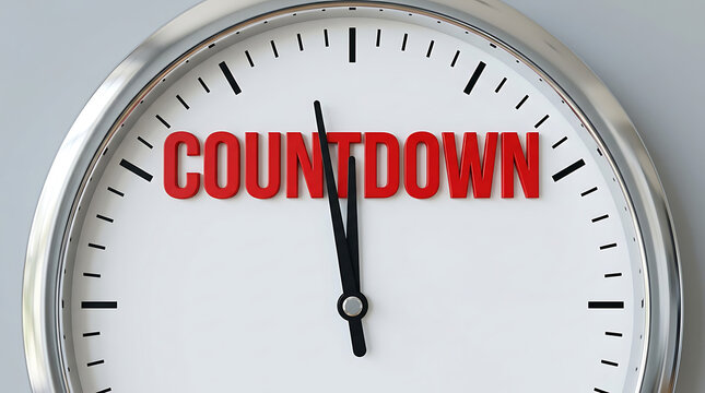 Close-up 3D render of an analog clock with red countdown letters indicating an urgent deadline