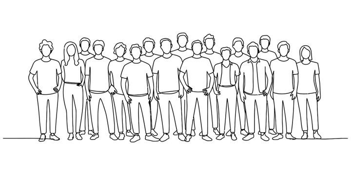 Large group of diverse people standing together in a line sketch drawing illustration Vector, illustration