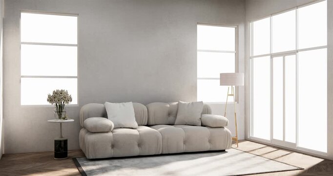 Interior,Living room modern minimalist has sofa on white wall background .3D rendering