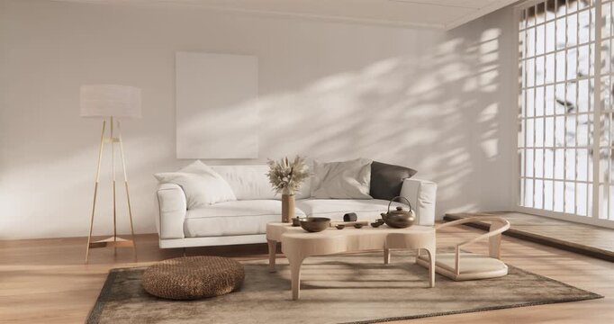 Interior,Living room modern minimalist has sofa on white wall background .3D rendering