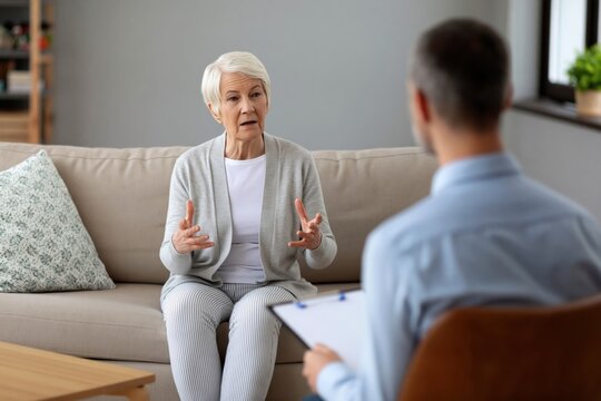 Senior woman and elderly patient in a therapy session with a professional counselor