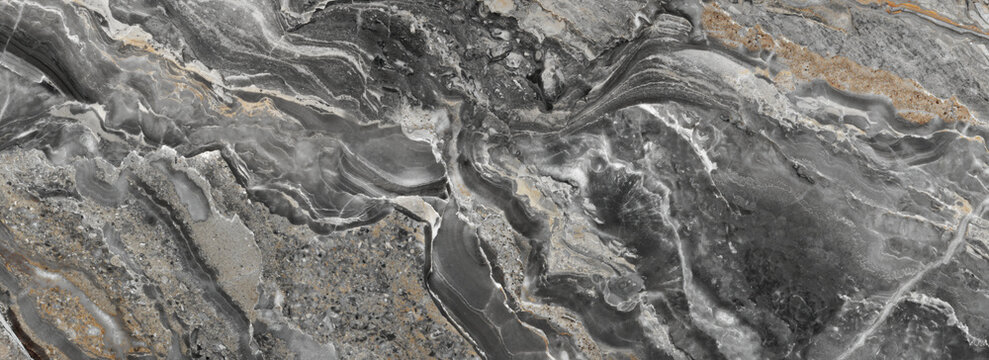 Abstract natural stone texture with flowing marble patterns in gray, beige, and white tones. Elegant mineral surface background featuring organic lines, layered details, and artistic fluid textures.