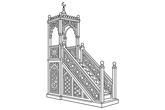 Intricate wooden synagogue bimah with decorative steps