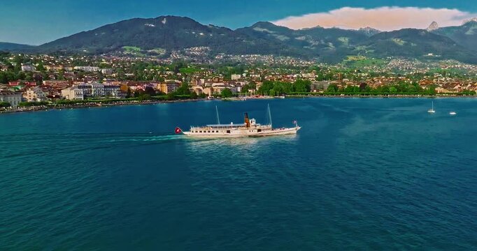 Aerial view of Vevey city in western Switzerland on the shores of Lake Geneva