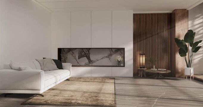 Interior,Living room modern minimalist has sofa on white wall background .3D rendering