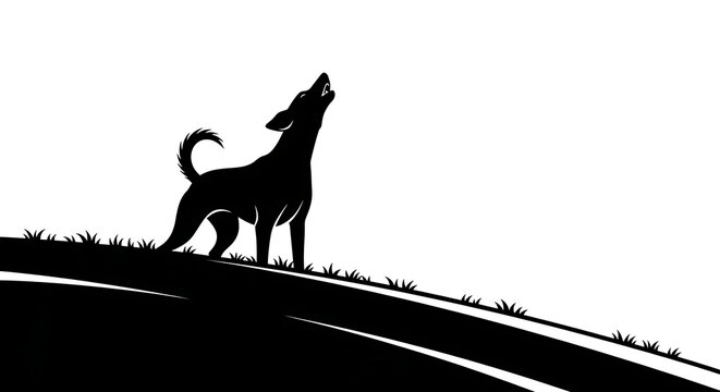Wolf howling on a dark road at night