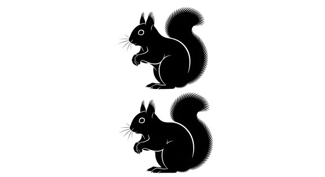 Two black silhouette squirrels sitting on branches