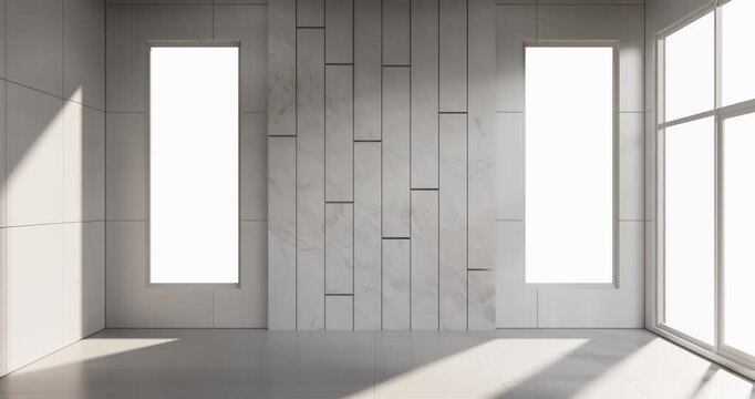 Empty white granite tiles design room interior design 3d rendering