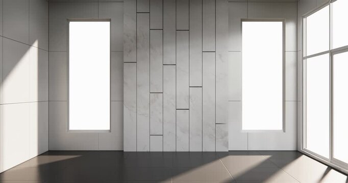 Empty white granite tiles design room interior design 3d rendering