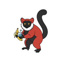 A cartoon lemur holding a yellow banana and a bar of soap © Furna