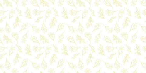 Light yellow pastel floral ditsy berry print, seamless vector pattern banner, flower background or wallpaper © Kati Moth
