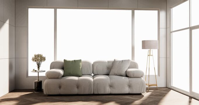 Interior,Living room modern minimalist has sofa on white wall background .3D rendering