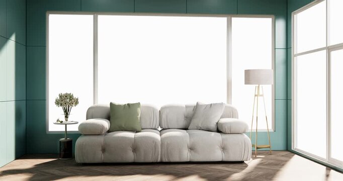 Empty room - Clean room ,Minimalist interior design, mint wall on granite tiles floor. 3d rendering