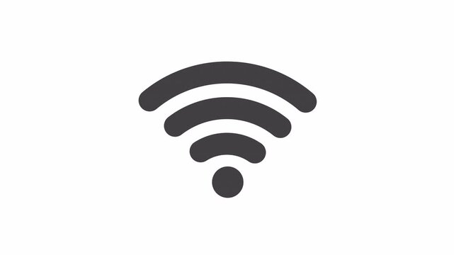 Animated grey no wifi icon on black background representing internet connection failure disconnected network signal and technology troubleshooting