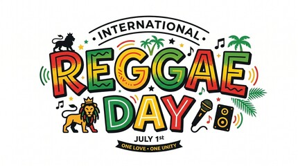 Obraz premium International Reggae Day Typography Vector Design Isolated on White Background