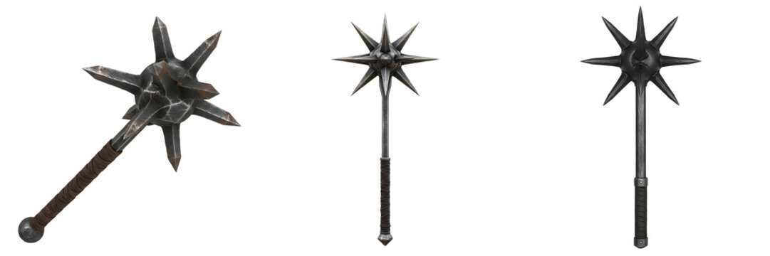 set of the medieval morning star bludgeon weapon isolated on withe background PNGphoto stock''