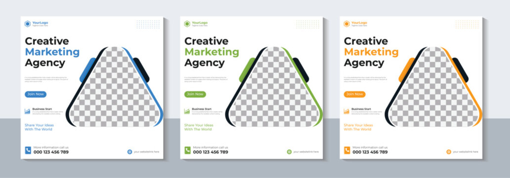 Creative marketing agency triptych business social media post design