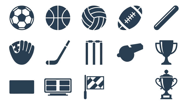  Includes: soccer ball, basketball, volleyball, rugby ball, baseball glove, hockey stick, cricket wicket, whistle, captain armband, scoreboard, referee flag, championship trophy.