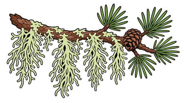 Mistletoe on pine tree branch.
