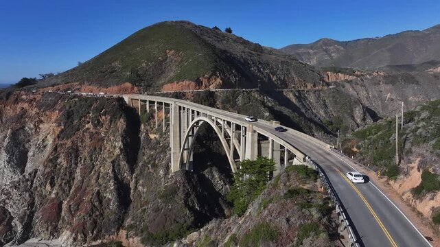 Aerial view of the Bixby Creek Bridge on California State Route 1, USA