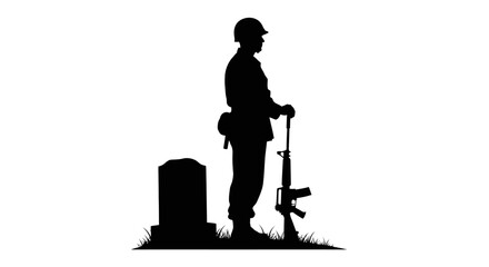 Soldier stands vigil at grave with rifle symbolizing respect © Pabitra