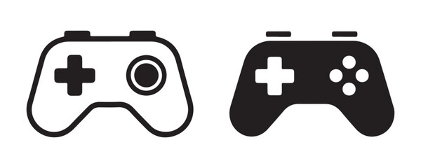 Set of black isolated gaming controller icons on transparent background for modern digital video game design. © MSTGIRATUN