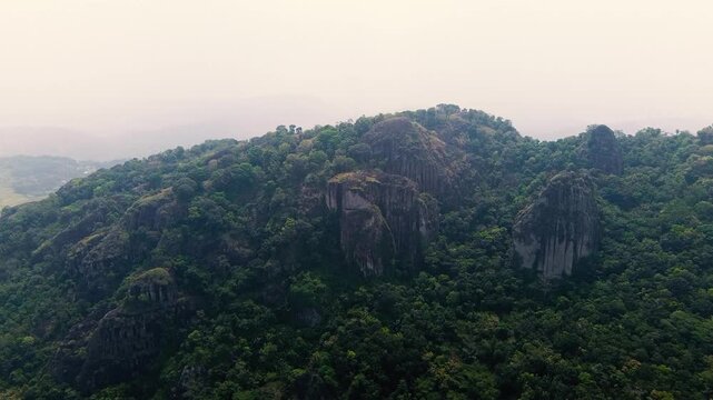 Ancient Nglanggeran Volcano Landscape in Yogyakarta, Indonesia. Scenic Mountain and Giant Rock Formation
