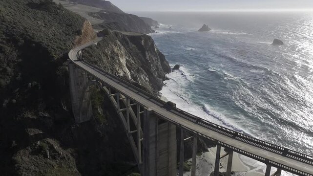 Aerial view of the Bixby Creek Bridge on California State Route 1, USA