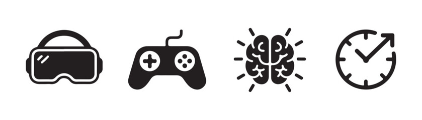 Set of vector icons for vr glasses, game controller, creative thinking brain, and fast time concepts. © MSTGIRATUN