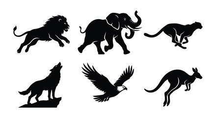 Obraz premium Animal Silhouettes Black Vector Graphics On White Background