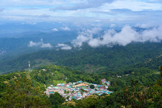 Mountain village with green forest and clouds above hmong doi pui area creating peaceful Doi Pui Hmong Ethnic Hill-tribe Village Chiang Mai