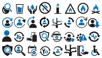 Fototapeta premium Set of UI icons including user management security tools and safety warnings for web design or digital dashboard interface applications with interface