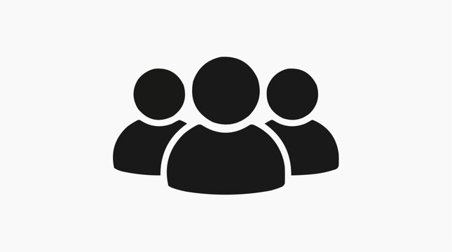 A simple black and white icon representing a group of three people