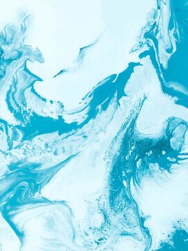 Blue creative abstract hand painted background, marble texture, abstract ocean, snow, winter, ice, cold, acrylic
