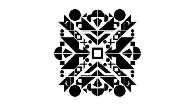 Black and white abstract geometric symmetrical pattern design.