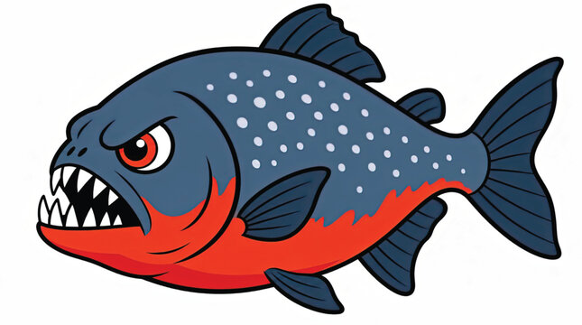 Angry cartoon piranha fish face closeup.