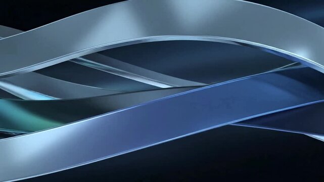 Shiny metallic blue ribbons twisted together in a knot  abstract design element